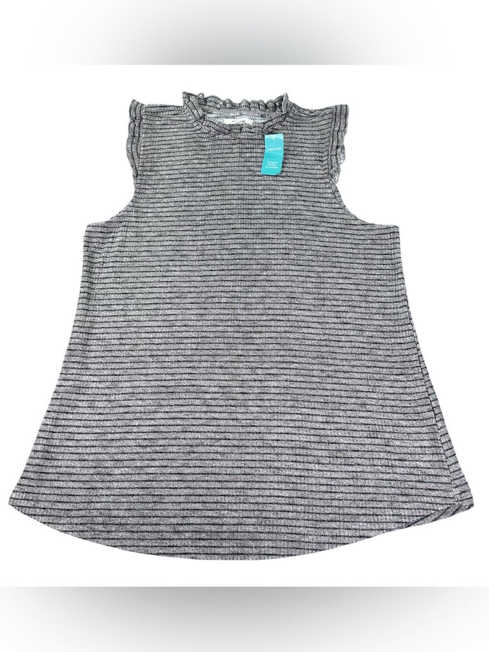 Maurices Ribbed Striped Swing Tank Women’s M Gray Ruffle Trim NWT